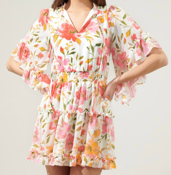 Lauren Floral Bell Sleeve Mini Dress