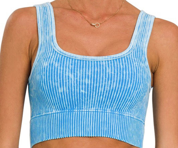Washed Square Neck Crop Top w. Pads- Deep Sky