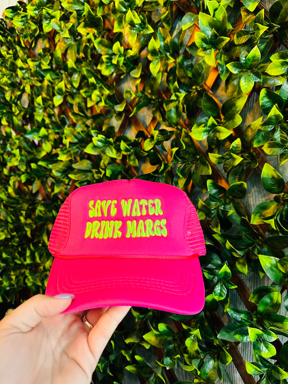 Save Water / Drink Margs Trucker Hat- Fuchsia