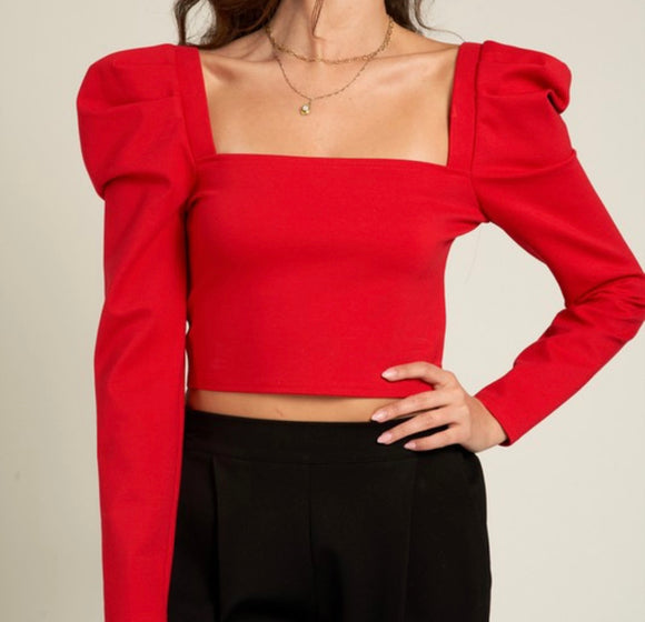 Sabrina Square Neck Cropped Top- Red