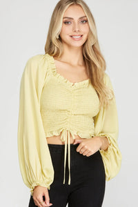 Riley Long Sleeve Woven Top- Yellow