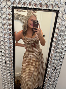 Fall Dreams Plaid Midi Dress- Brown