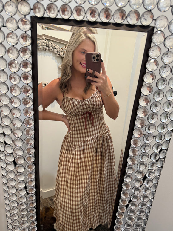 Fall Dreams Plaid Midi Dress- Brown