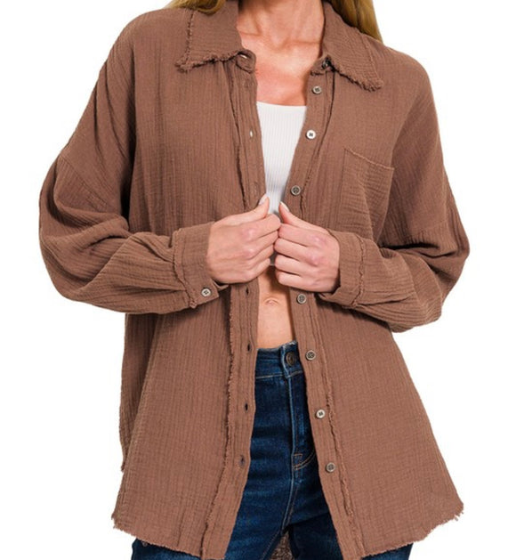 Darla Gauze Oversized Shirt- Brown