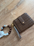 Beaded Woven Card Holder- Brown