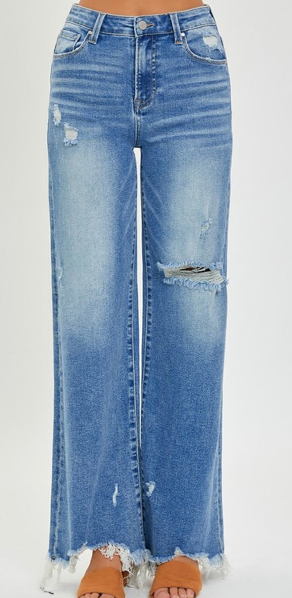 Ryann High Rise Frayed Wide Leg Jean