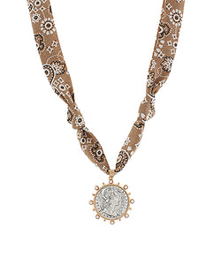Brown Coin Scarf Necklace
