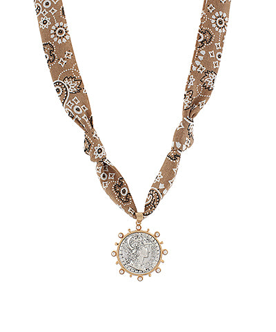 Brown Coin Scarf Necklace