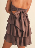 Strapless Ruffle Romper- Brown