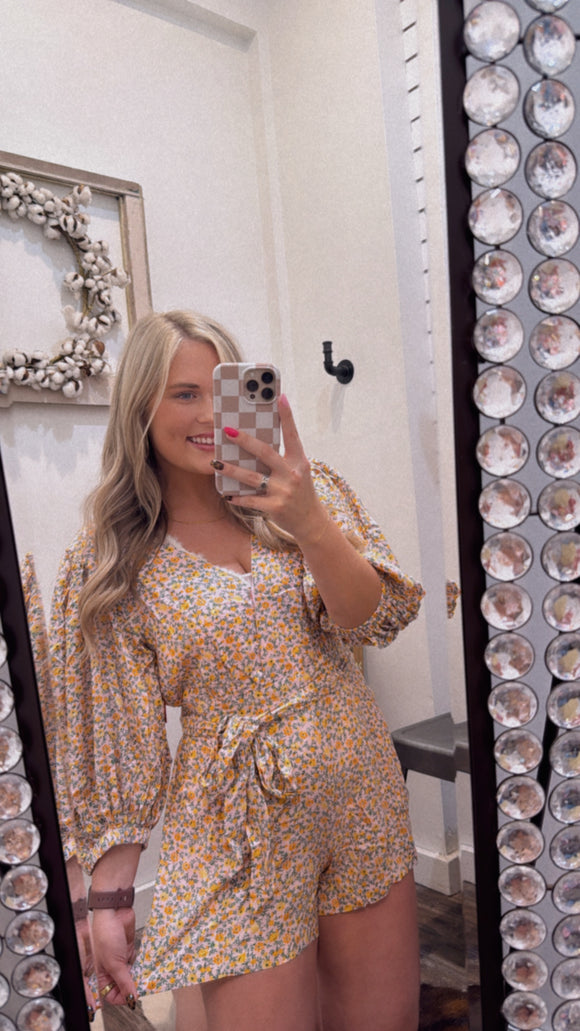 Buddy Love || Julia Magnolia Yellow Floral Print Short Sleeve Romper