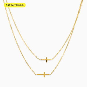 Stainless 2 Layered Gold Cross Necklace