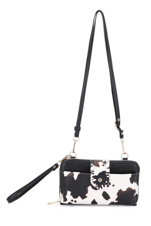 Cow Print Crossbody Wallet- Black