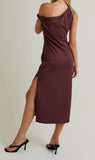Olivia Twisted Shoulder Dress- Chocolate
