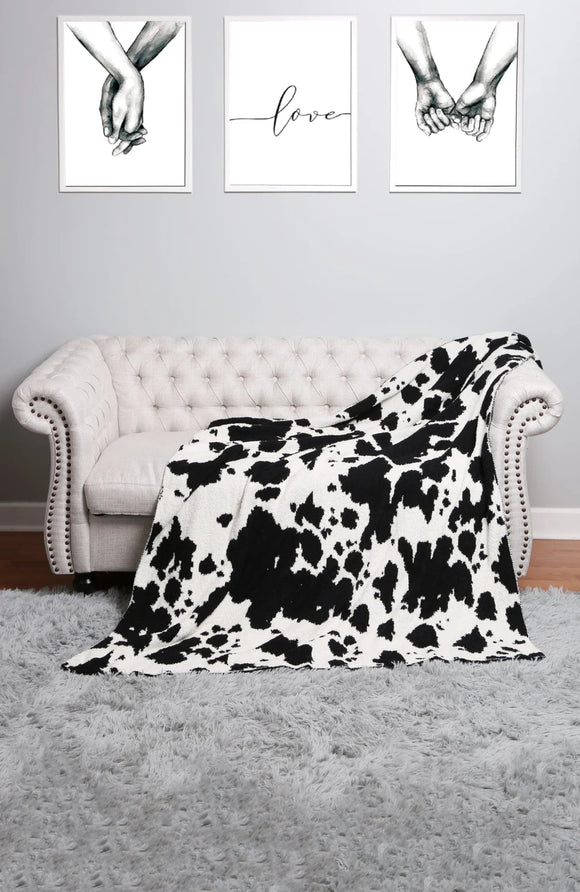 Super Lux Cow Throw Blanket- Black