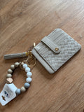 Beaded Woven Card Holder- Taupe