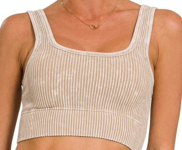 Washed Crop Top w. Pads- Ash Mocha