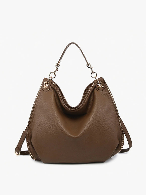 Carly Studded Hobo/Crossbody Bag- Taupe