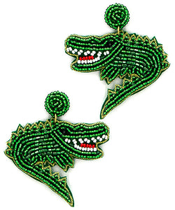 Green Gator Beaded Earrings