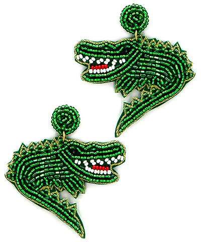 Green Gator Beaded Earrings
