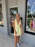 Shelbie Plunge Neck Mini Dress- Lemon
