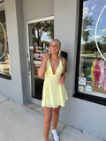 Shelbie Plunge Neck Mini Dress- Lemon