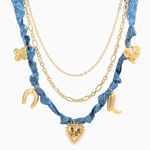 3 Layered Western Denim Bandana Scarf Necklace
