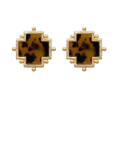 Tortoise Cross Stud Earrings