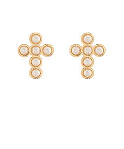 Gold + Pearl Cross Earrings