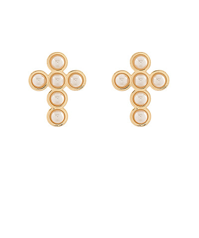 Gold + Pearl Cross Earrings