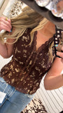 Sarah Floral Lace Trim Top- Brown