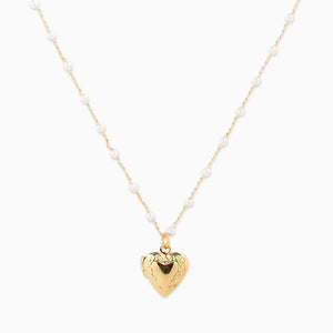 Western Heart Locket Pendant Pearl Mix Chain Necklace