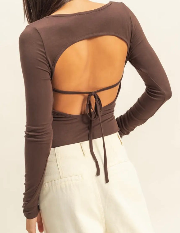 Catie Tie Back Bodysuit- Chocolate