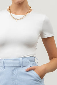 Round Neck Short Sleeve Crop Top- White