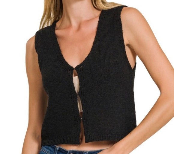 Bailey Hook Knit Sweater Vest- Black