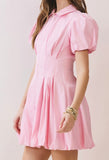 Jordyn Flare Bubble Sleeve Dress- Baby Pink