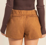 Lena High Waisted Suede Skort- Camel