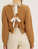 Sarah Long Sleeve Sweater w. Bow Tie Back- Camel