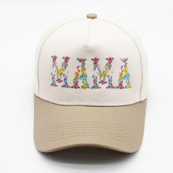 Floral Mama Trucker Hat- Beige