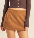 Lena High Waisted Suede Skort- Camel