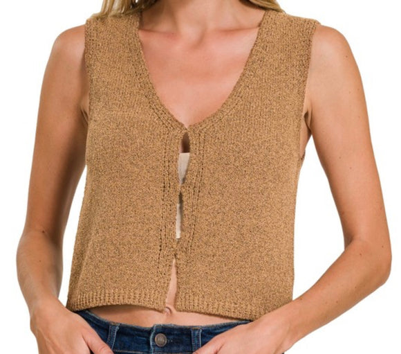 Bailey Hook Knit Sweater Vest- Deep Camel