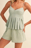 Gingham Bustier Pleated Peplum Cami and Shorts- Lemon/ Blue