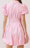 Jordyn Flare Bubble Sleeve Dress- Baby Pink