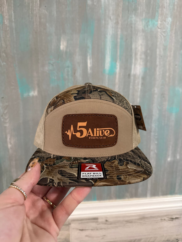 5Alive Richardson Flat Bill Hat- Advantage Camo Brown Leather Patch