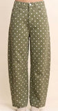 Polka Dot Barrel Pants - Olive