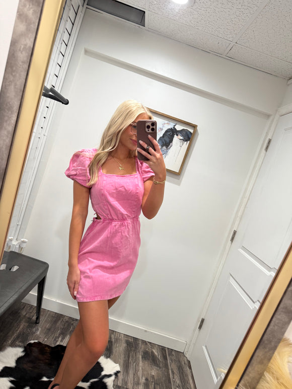 Josie Cut Out Denim Dress- Pink
