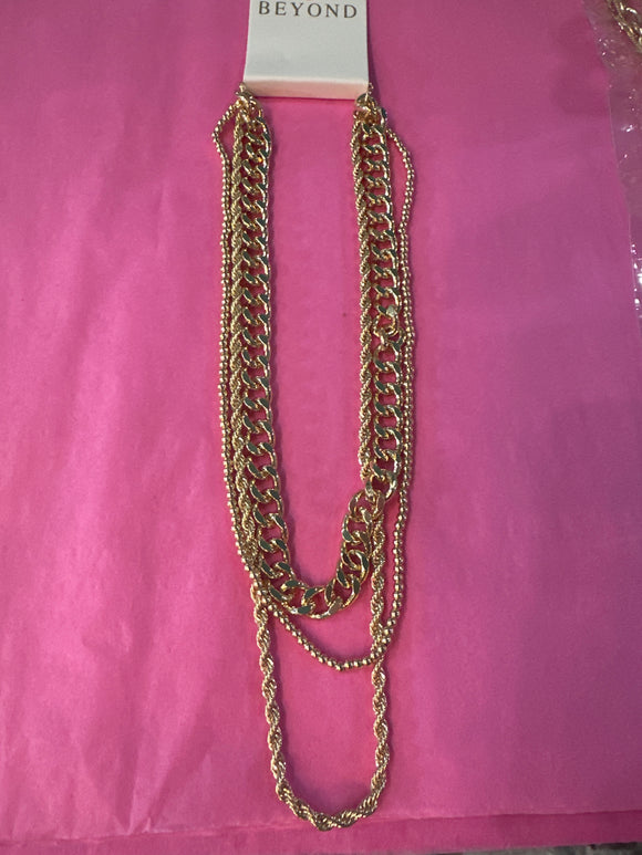 Triple Chain Layered Gold Necklace