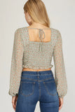 Jaci Floral Ruched Top- Seafoam