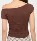 Asymmetrical Wrap Knit Top- Chocolate