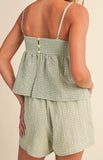 Gingham Bustier Pleated Peplum Cami and Shorts- Lemon/ Blue