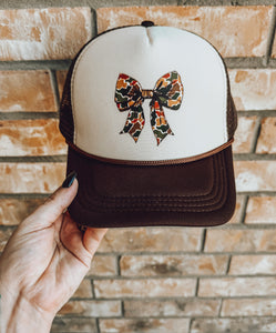 Camo Bow Trucker Hat- Brown